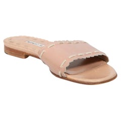 Manolo Blahnik Pink Patent Leather Falco Slides Size IT 37.5