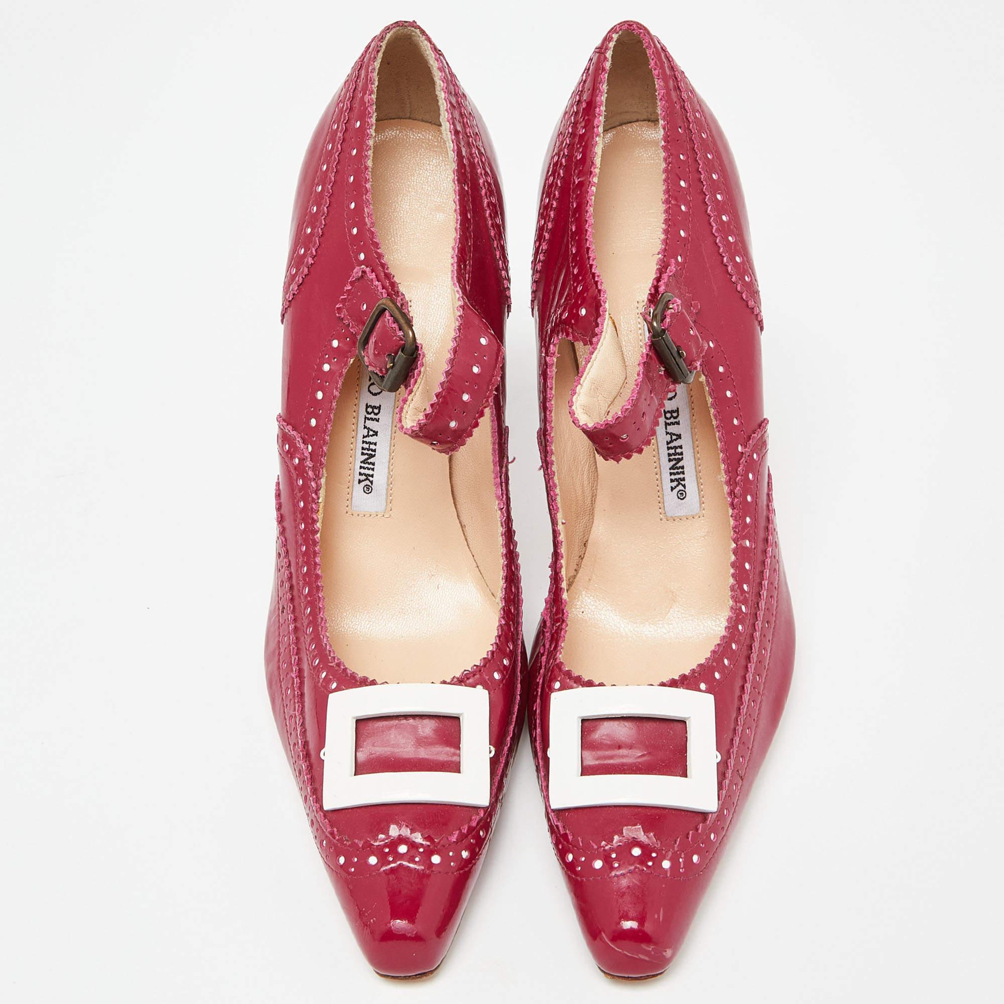 Rosa Manolo Blahnik Pumps Mary Jane in vernice rosa misura 36,5 in vendita