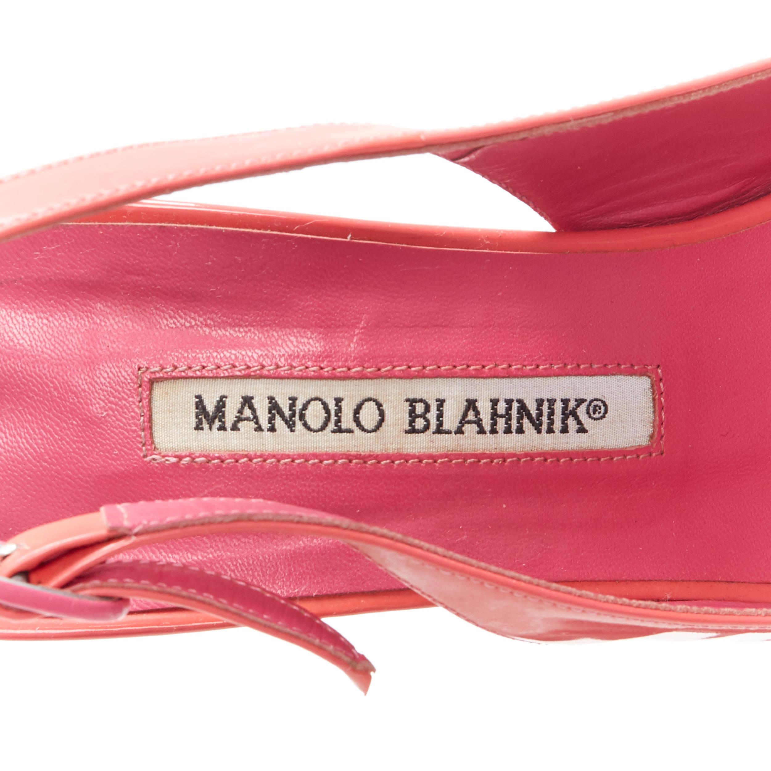 MANOLO BLAHNIK pink patent  point toe sling back buckle strap pump EU37.5 7