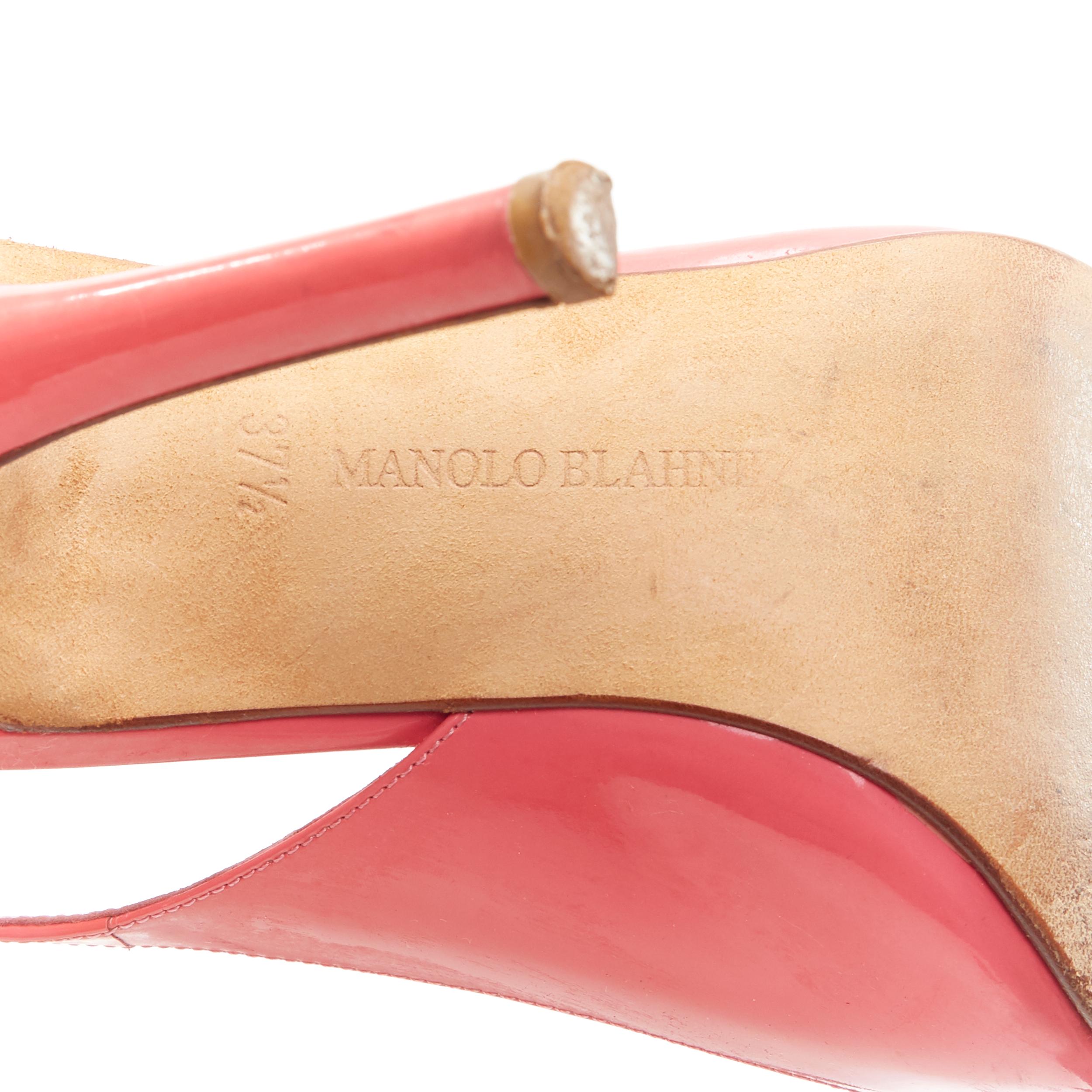 MANOLO BLAHNIK pink patent  point toe sling back buckle strap pump EU37.5 8