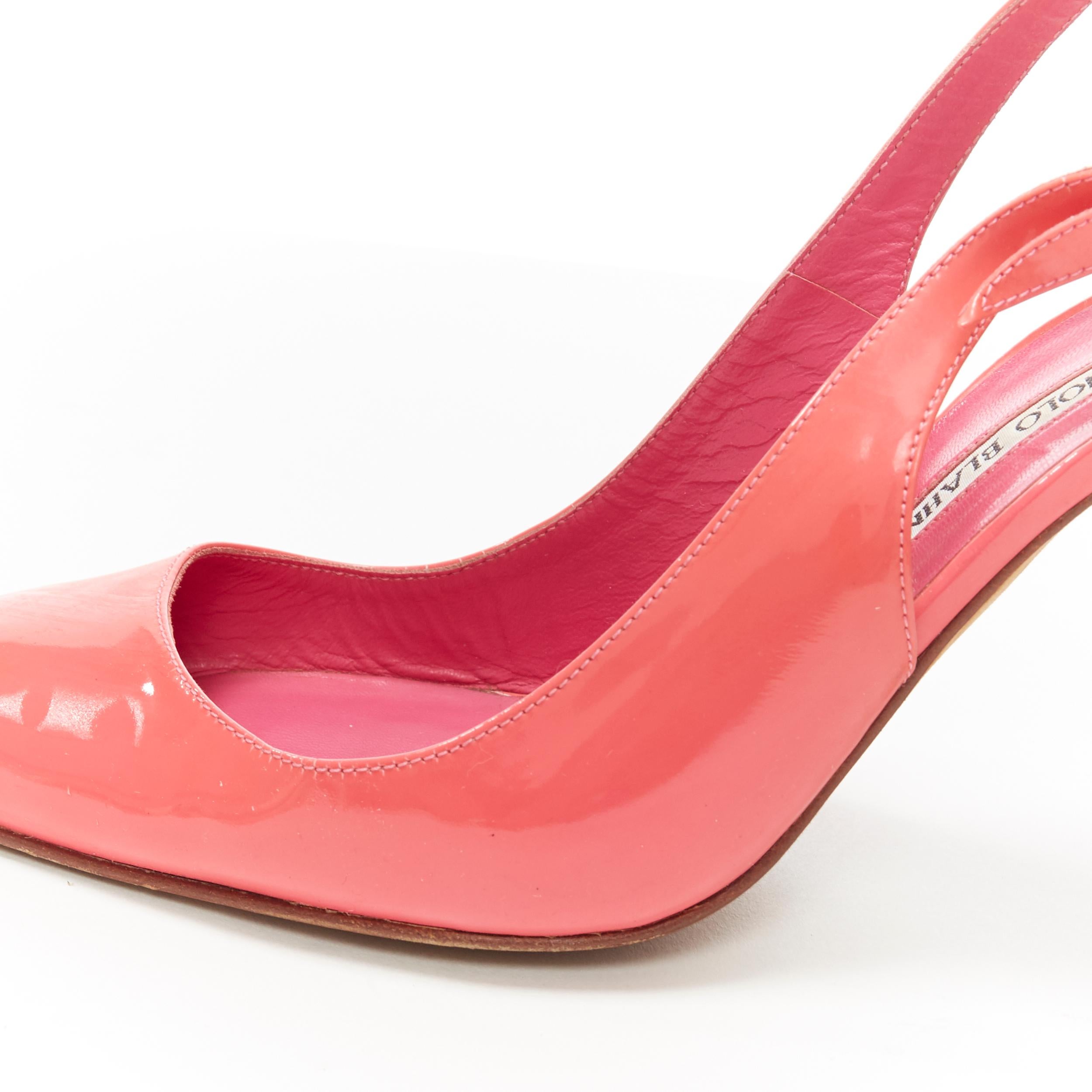 MANOLO BLAHNIK pink patent  point toe sling back buckle strap pump EU37.5 5