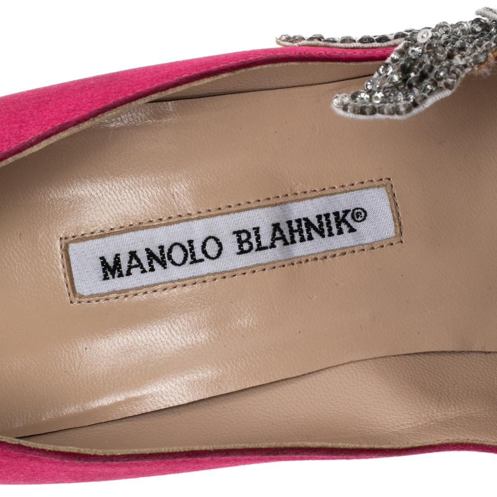 Women's Manolo Blahnik Pink Satin Embellished Swan Pumps Size 41