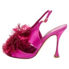 Manolo Blahnik Pink Satin Flower Embellished Ankle Strap Sandals Size 38