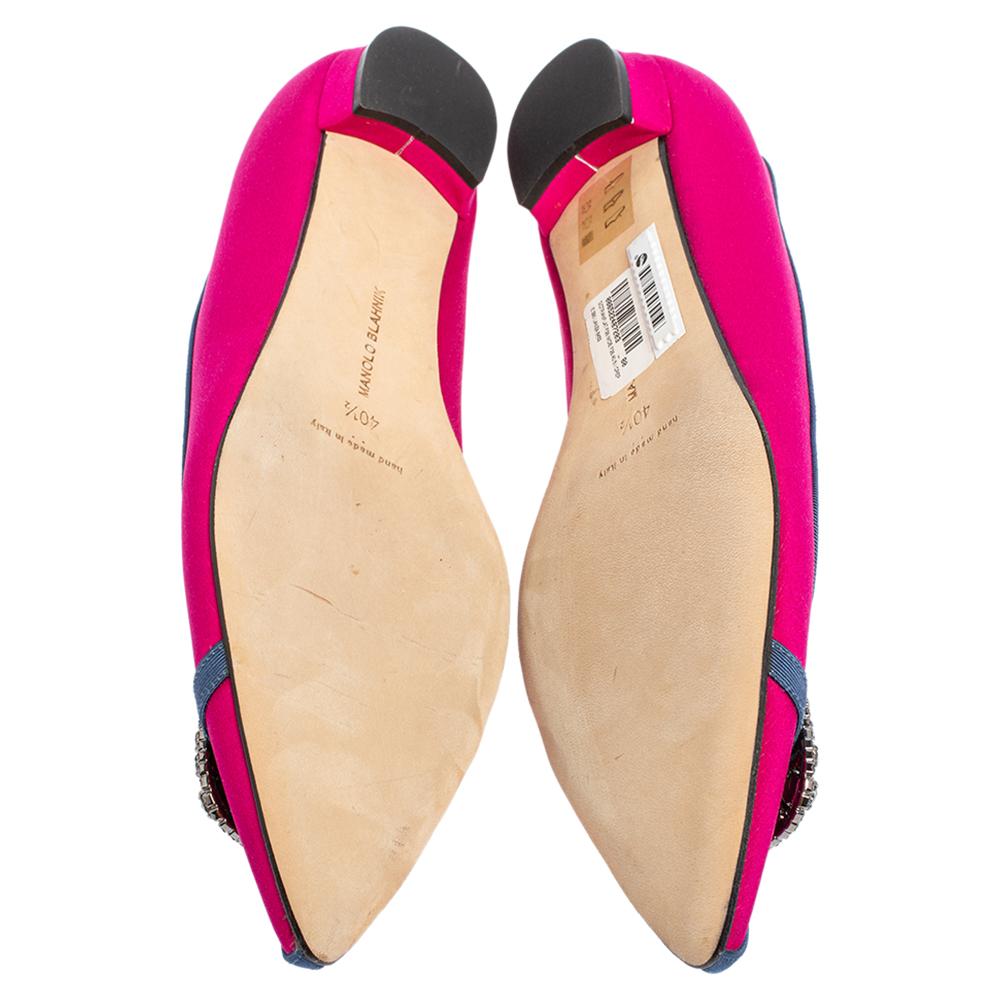 Women's Manolo Blahnik Pink Satin Gotrian Crystal Pointed Toe Flats Size 40.5