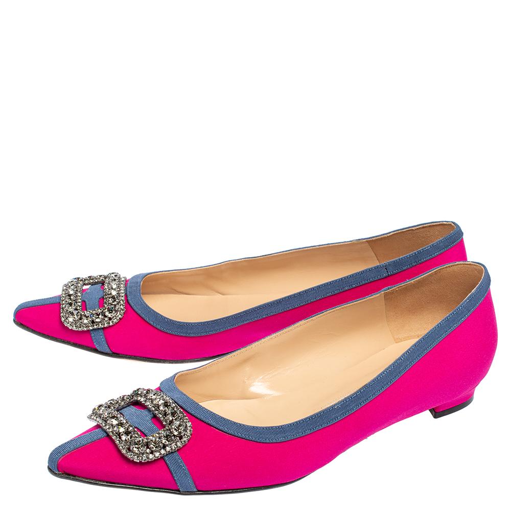 Manolo Blahnik Pink Satin Gotrian Crystal Pointed Toe Flats Size 40.5 3