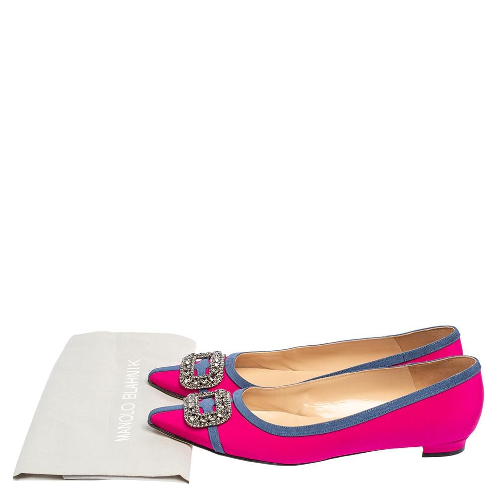 Manolo Blahnik Pink Satin Gotrian Crystal Pointed Toe Flats Size 40.5 4