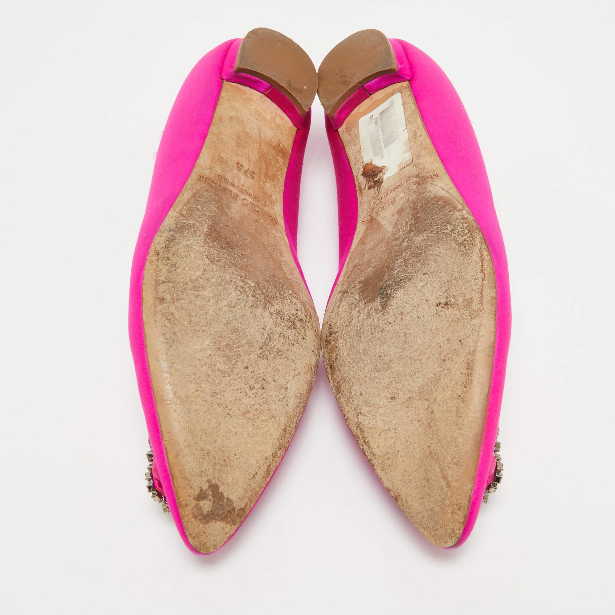 Manolo Blahnik Pink Satin Hangisi Ballet Flats Size 37.5 2
