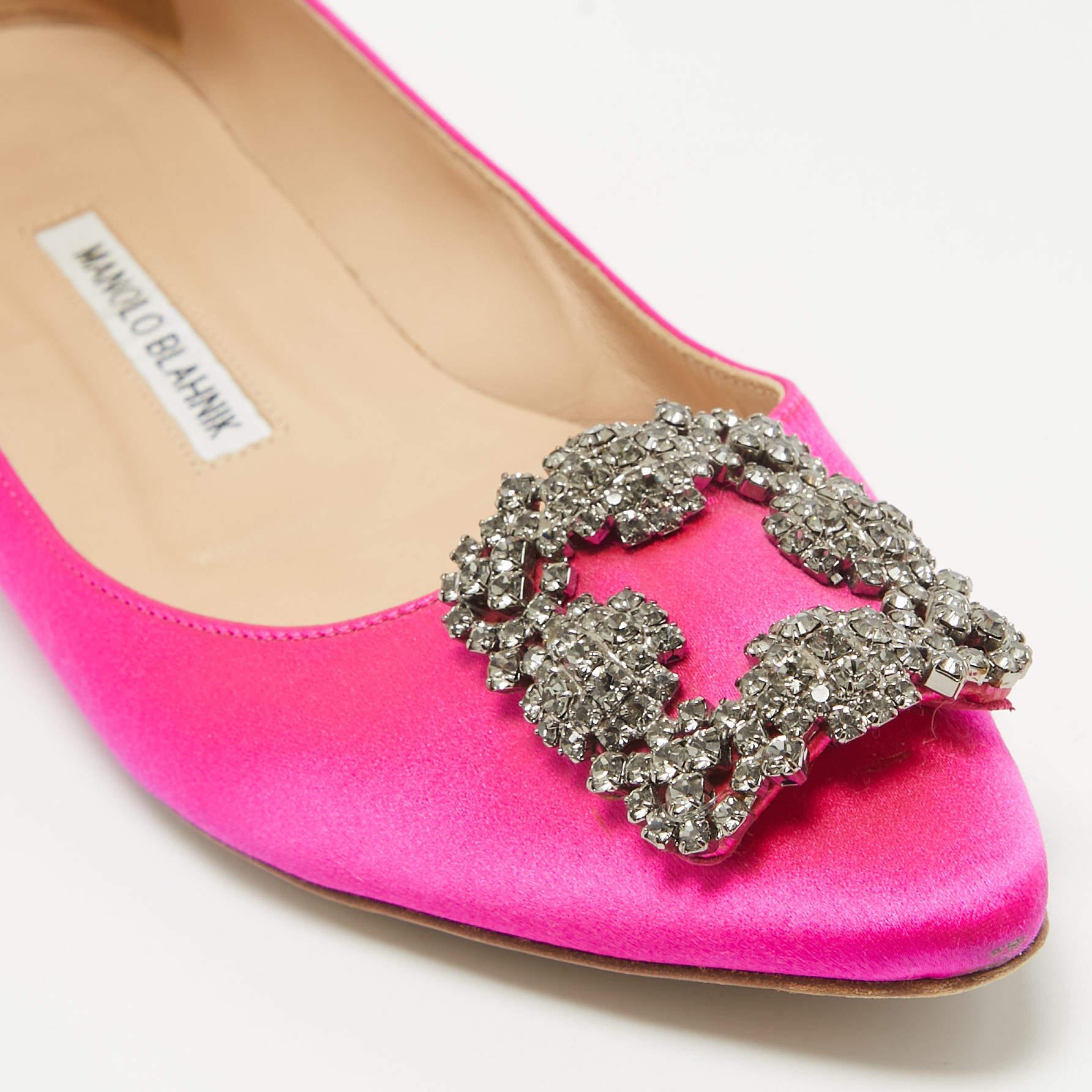 Manolo Blahnik Pink Satin Hangisi Ballet Flats Size 37.5 3