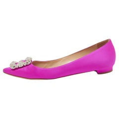 Used Manolo Blahnik Pink Satin Hangisi Ballet Flats Size 39