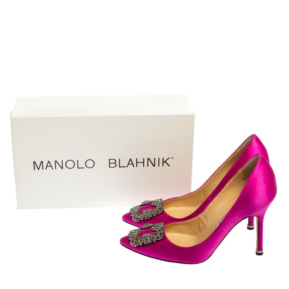 Manolo Blahnik Pink Satin Hangisi Crystal Embellishments Pumps Size 36.5 1