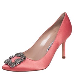 Manolo Blahnik Pink Satin Hangisi Pumps Size 35