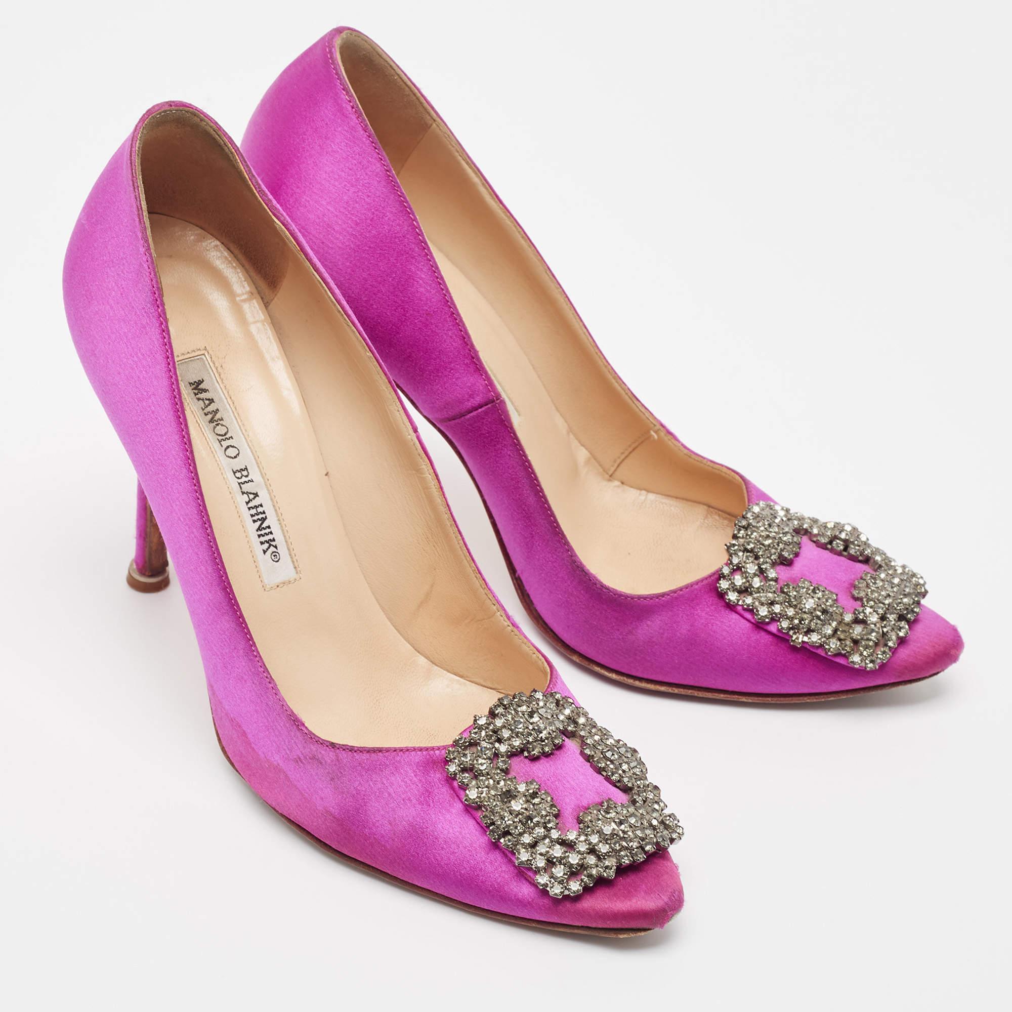 Women's Manolo Blahnik Pink Satin Hangisi Pumps Size 36.5