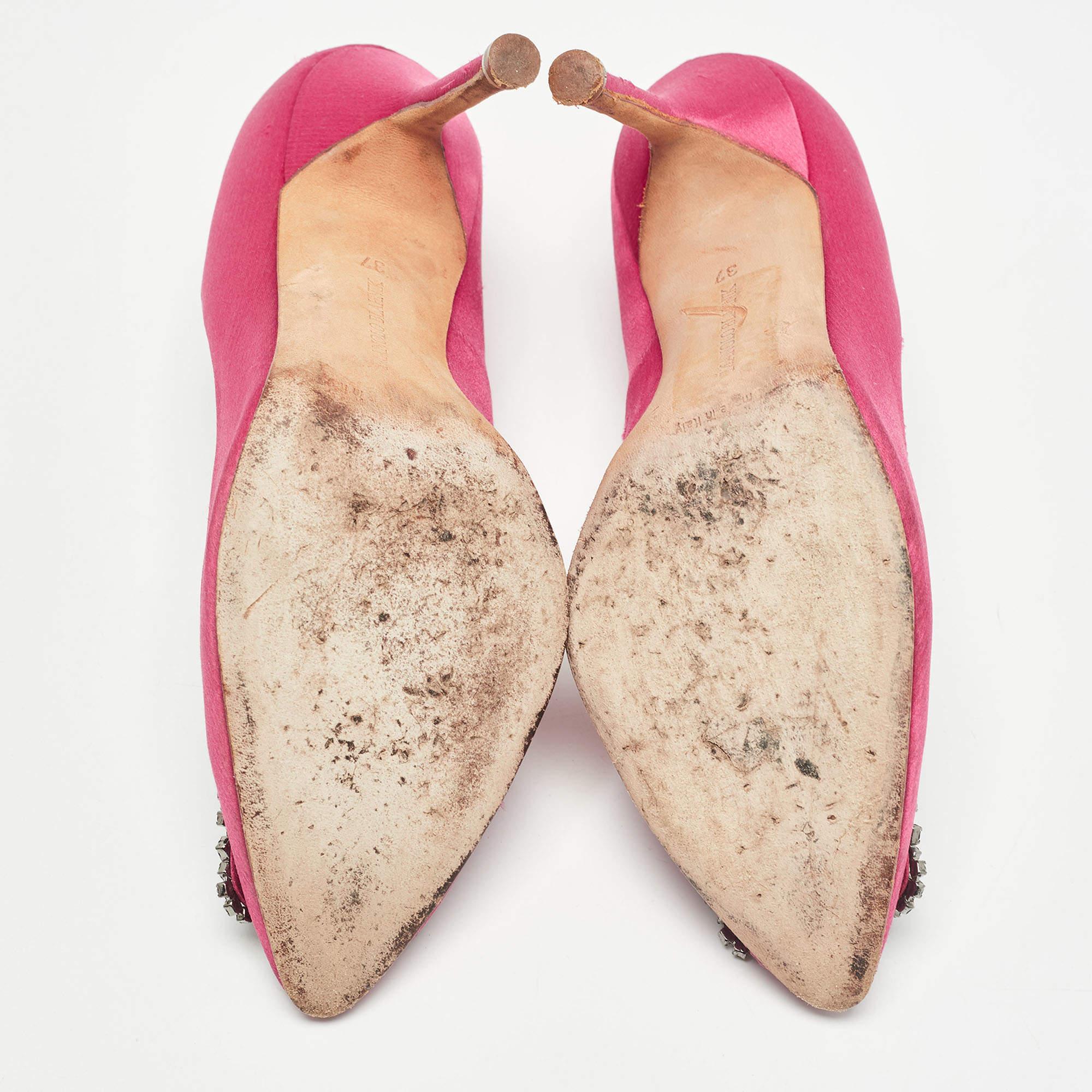Manolo Blahnik Pink Satin Hangisi Pumps Size 37 3