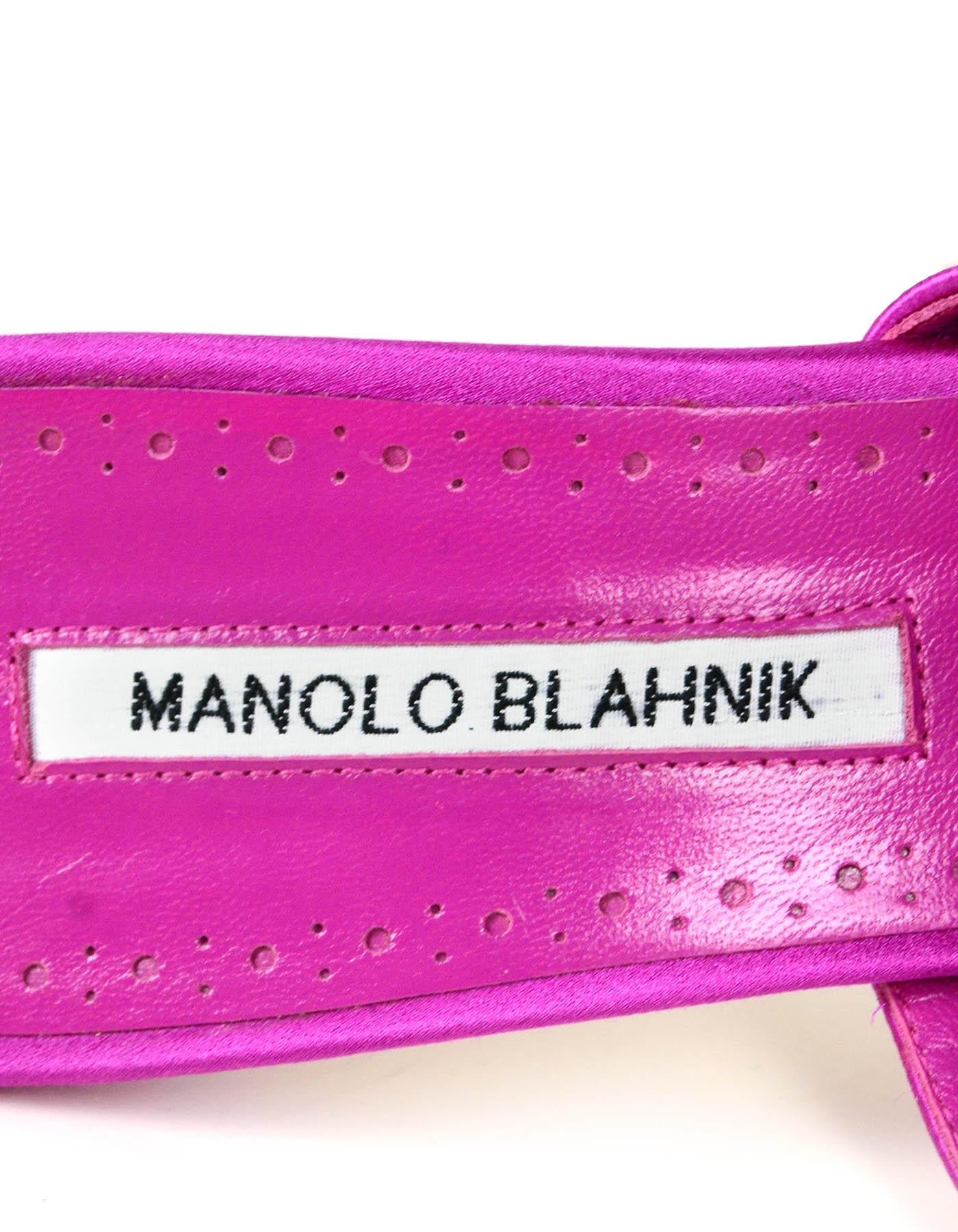 Manolo Blahnik Pink Satin Mulussanhan 90 Crystal Buckle Mules sz 40 rt. $1, 095 1