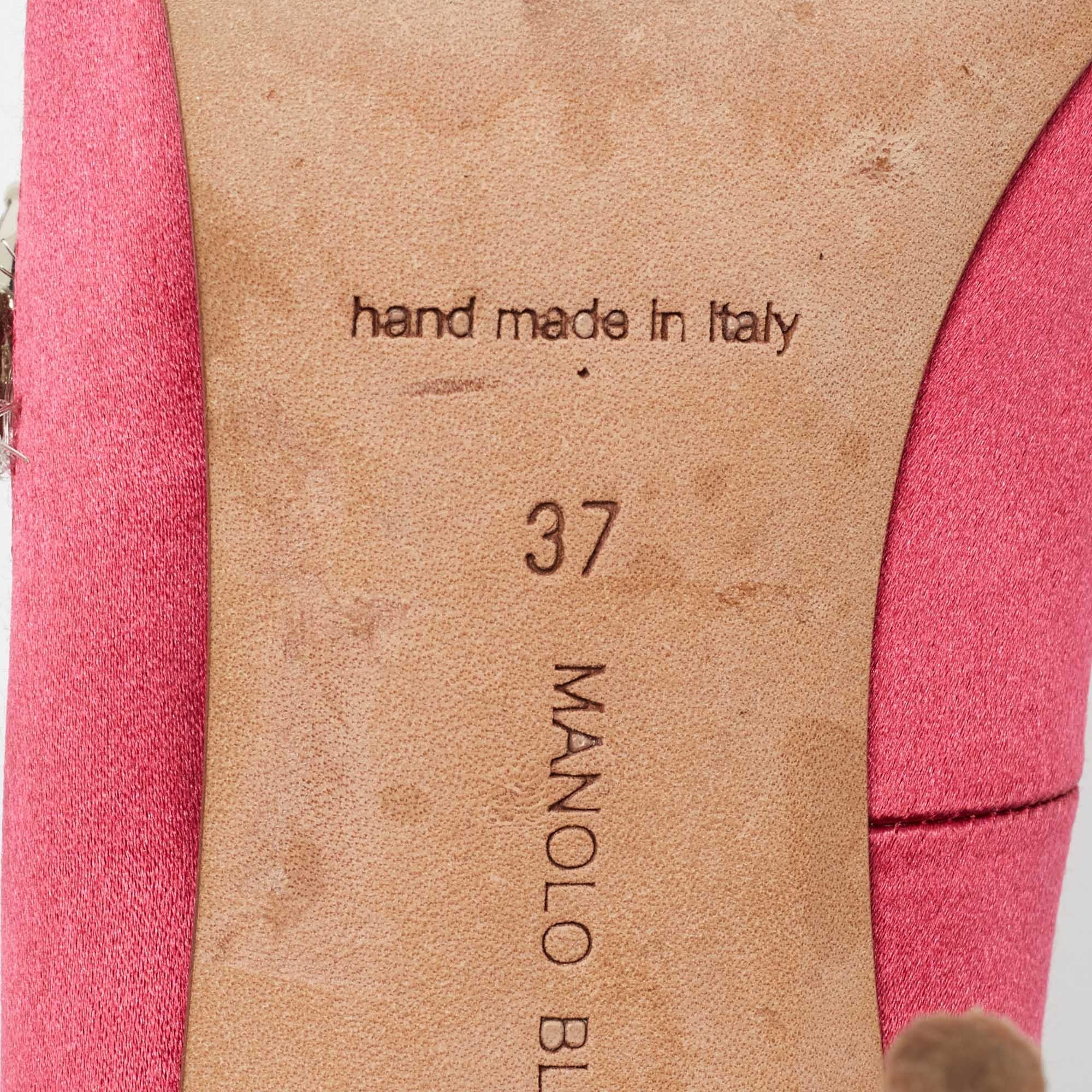 Manolo Blahnik Pink Satin Nadira Pointed Toe Pumps Size 37 For Sale 4