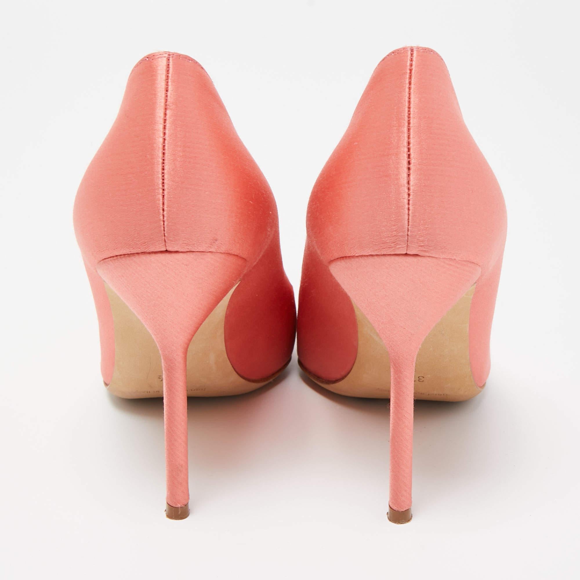 Manolo Blahnik Pink Satin Pointed Toe Pumps Size 37.5 4