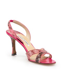 Manolo Blahnik Pink Snakeskin Slingback Sandals Size IT 37
