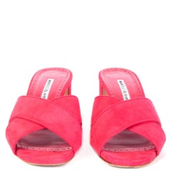MANOLO BLAHNIK pink suede OTAWI Crisscross BLOCK HEEL Mule Sandals Shoes 38.5