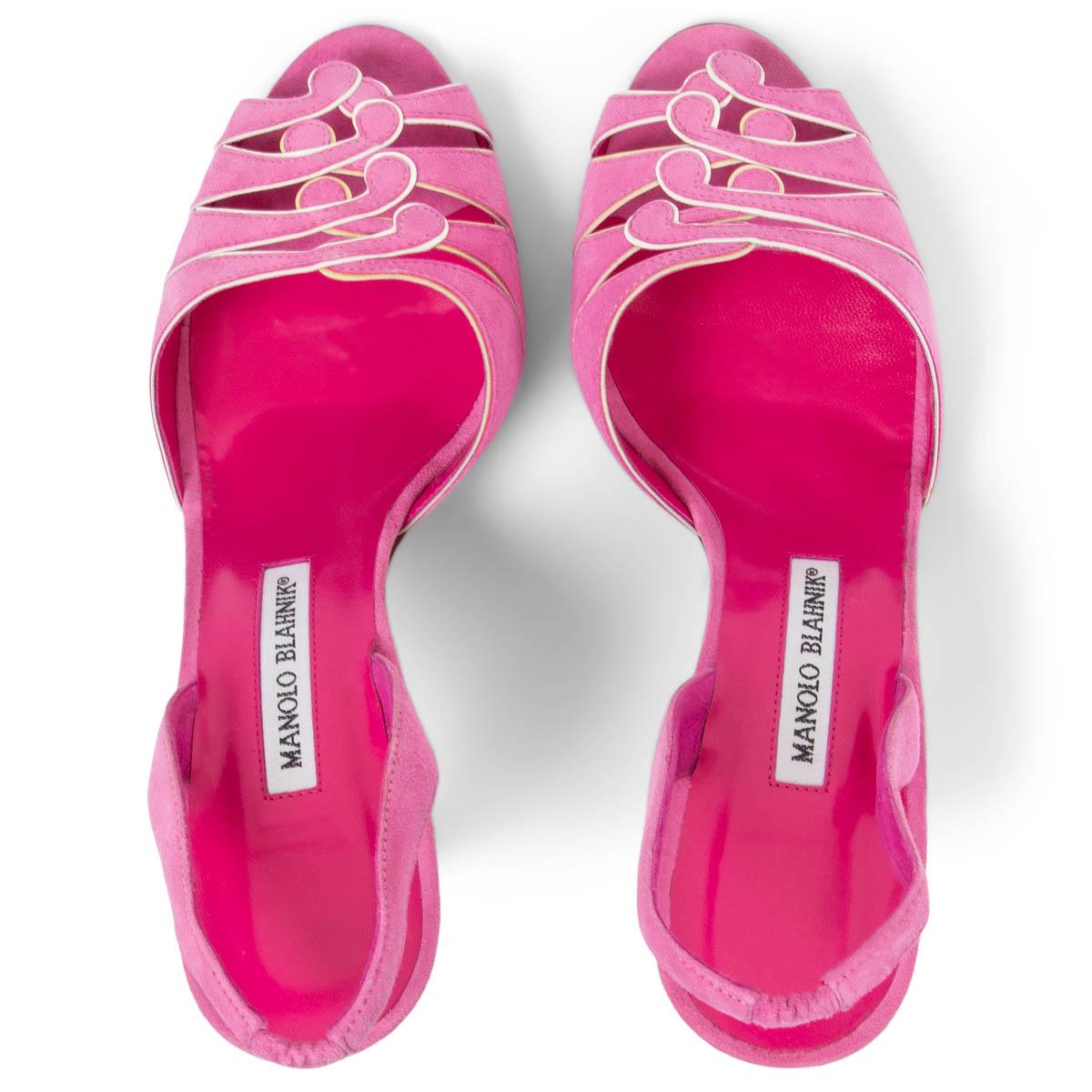 MANOLO BLAHNIK pink suede Slingback Sandals Shoes 40 1