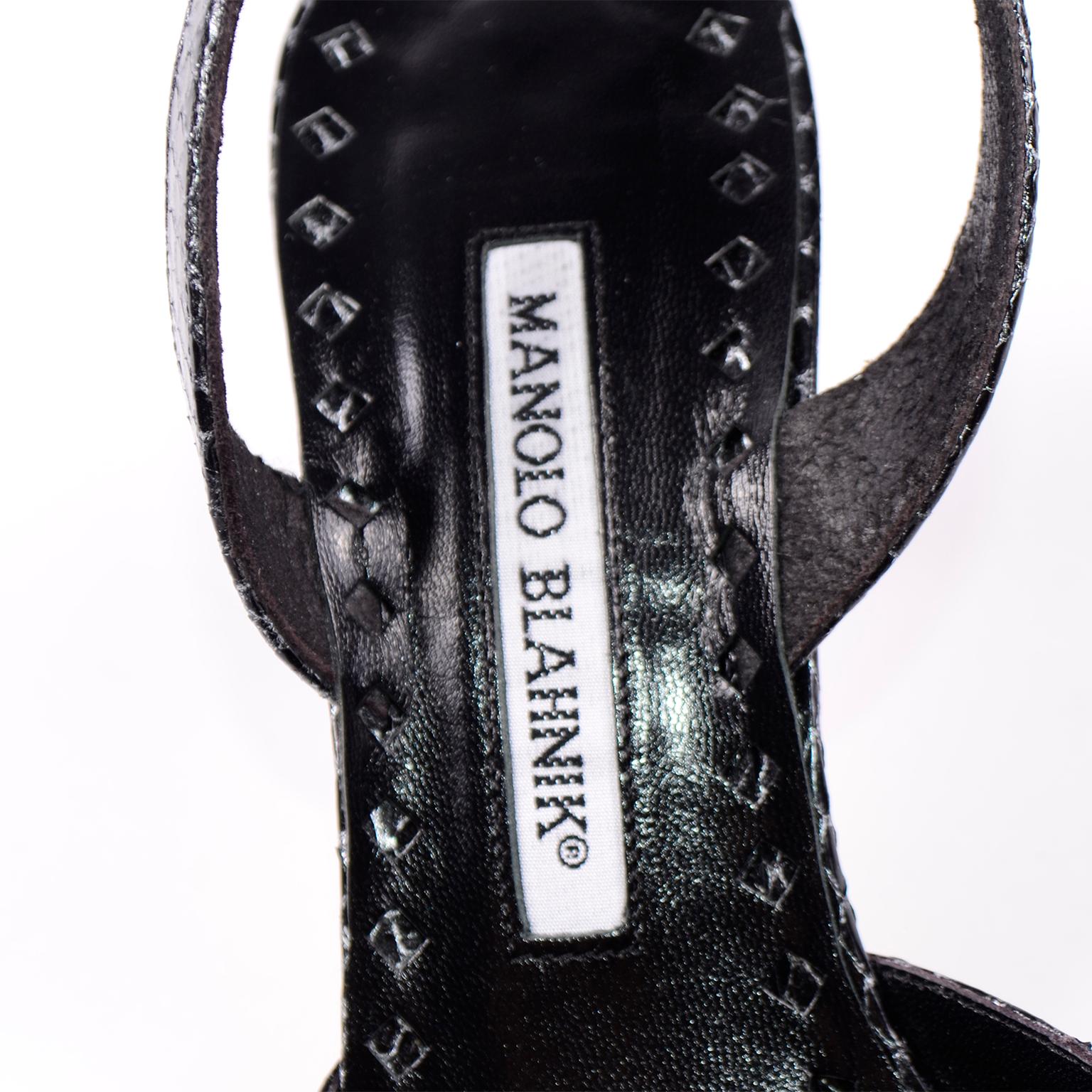 Manolo Blahnik Ploiesti Snakeskin Shoes With Leopard Print Toes For Sale 2