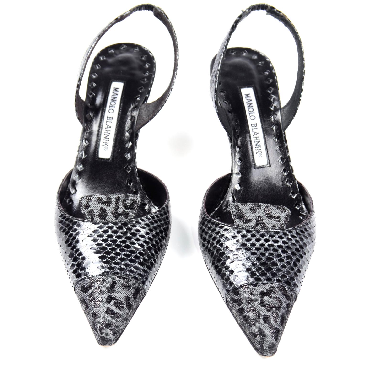 Gris Chaussures Ploiesti en peau de serpent avec bouts en imprimé léopard Manolo Blahnik en vente