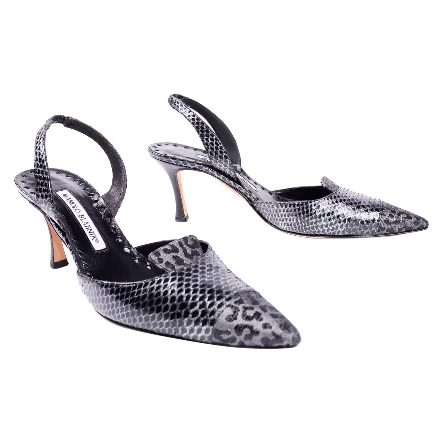 Manolo Blahnik Ploiesti Snakeskin Shoes With Leopard Print Toes