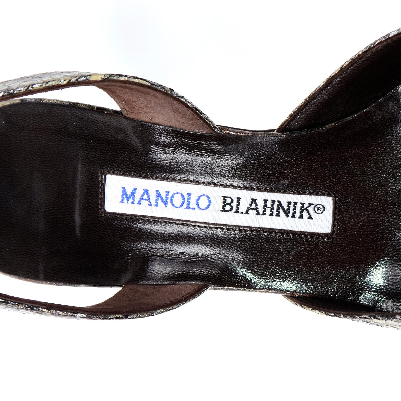 Manolo Blahnik Pointed Toe Snakeskin Pattern Slingback Shoes For Sale 5