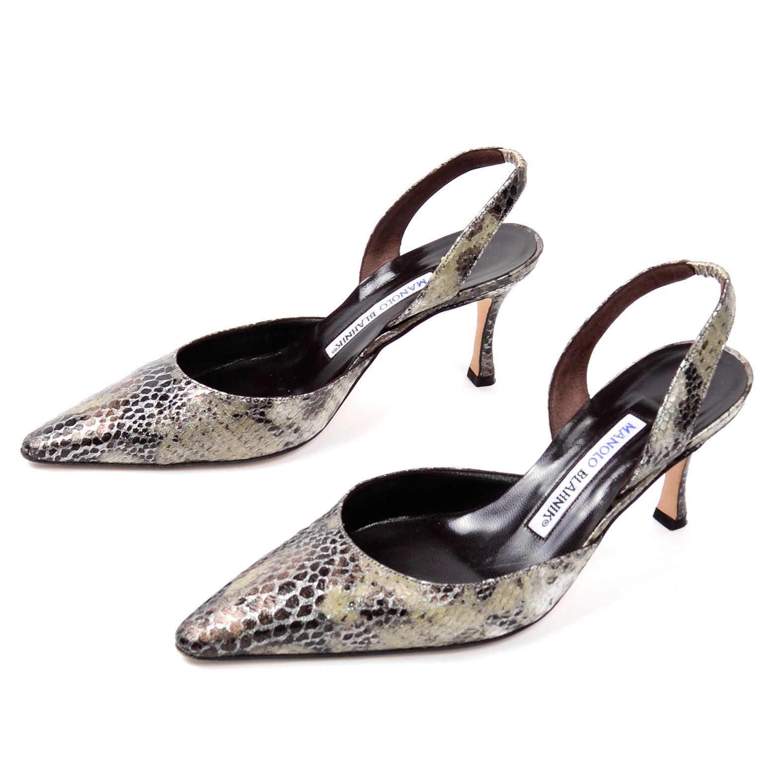 Women's Manolo Blahnik Pointed Toe Snakeskin Pattern Slingback Shoes For Sale