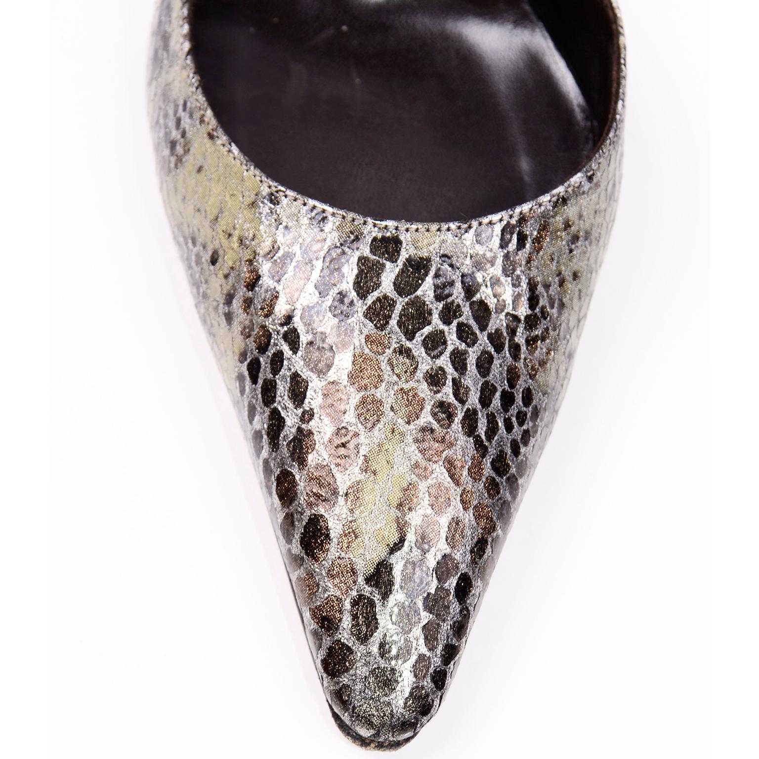 Manolo Blahnik Pointed Toe Snakeskin Pattern Slingback Shoes For Sale 1