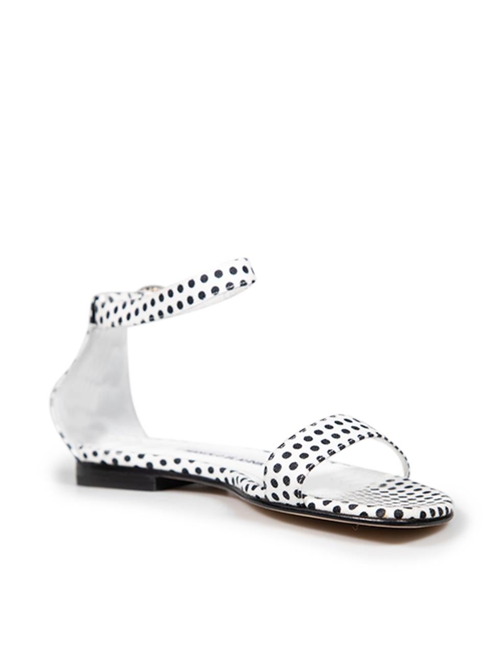 CONDITION is Very Good. Hardly any visible wear to sandals is evident on this used Manolo Blahnik designer resale item.
  
  Details
  
  
  Multicolour- Black and white 
  
  Cloth textile 
  
  Sandals 
  
  Ankle strap fastening 
  
  Polka dot
