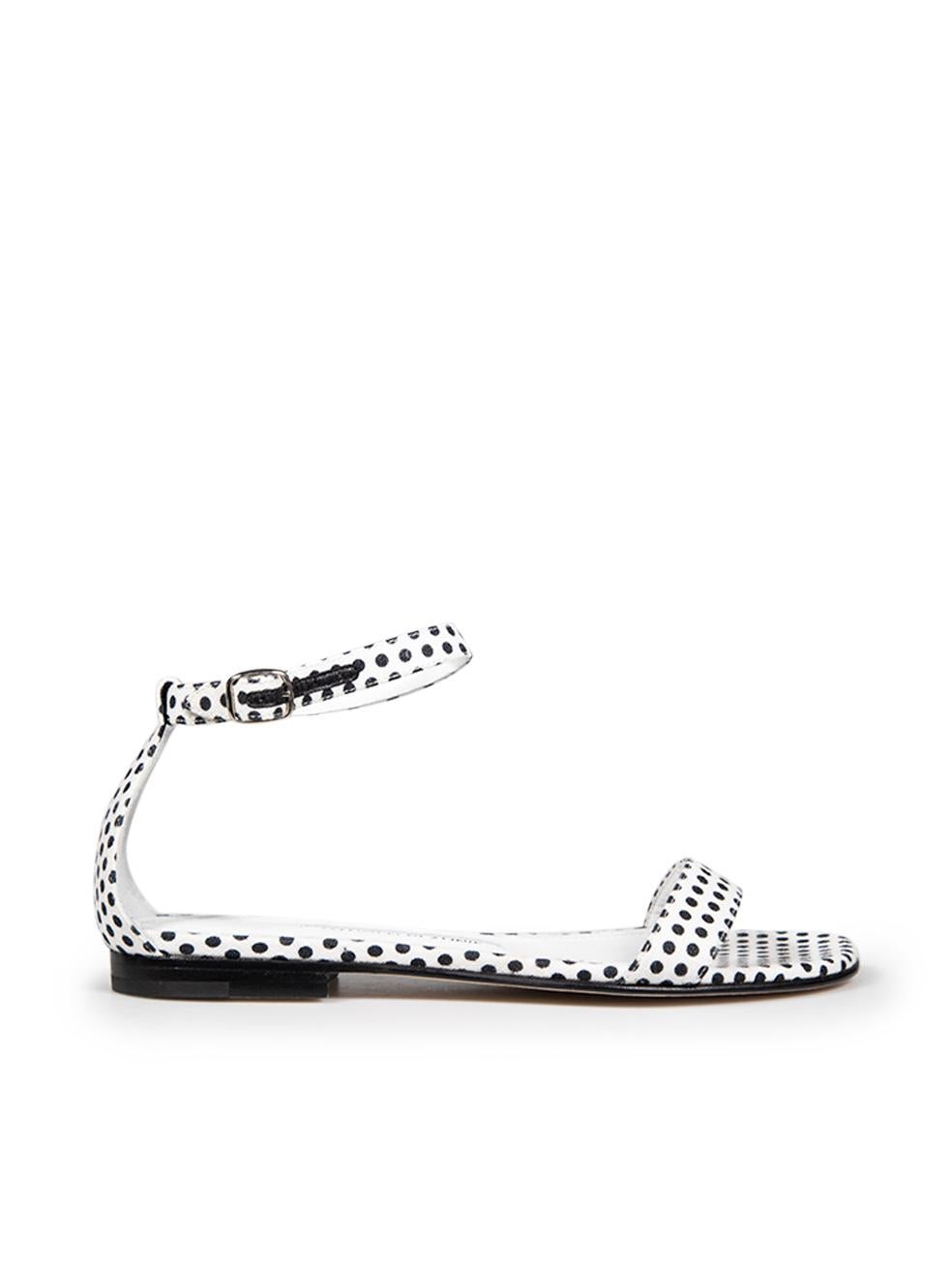 CONDITION is Very Good. Hardly any visible wear to sandals is evident on this used Manolo Blahnik designer resale item.
 

 Details
 

 

 Multicolour- Black and white
 

 Cloth textile
 

 Sandals
 

 Ankle strap fastening
 

 Polka dot pattern
 

