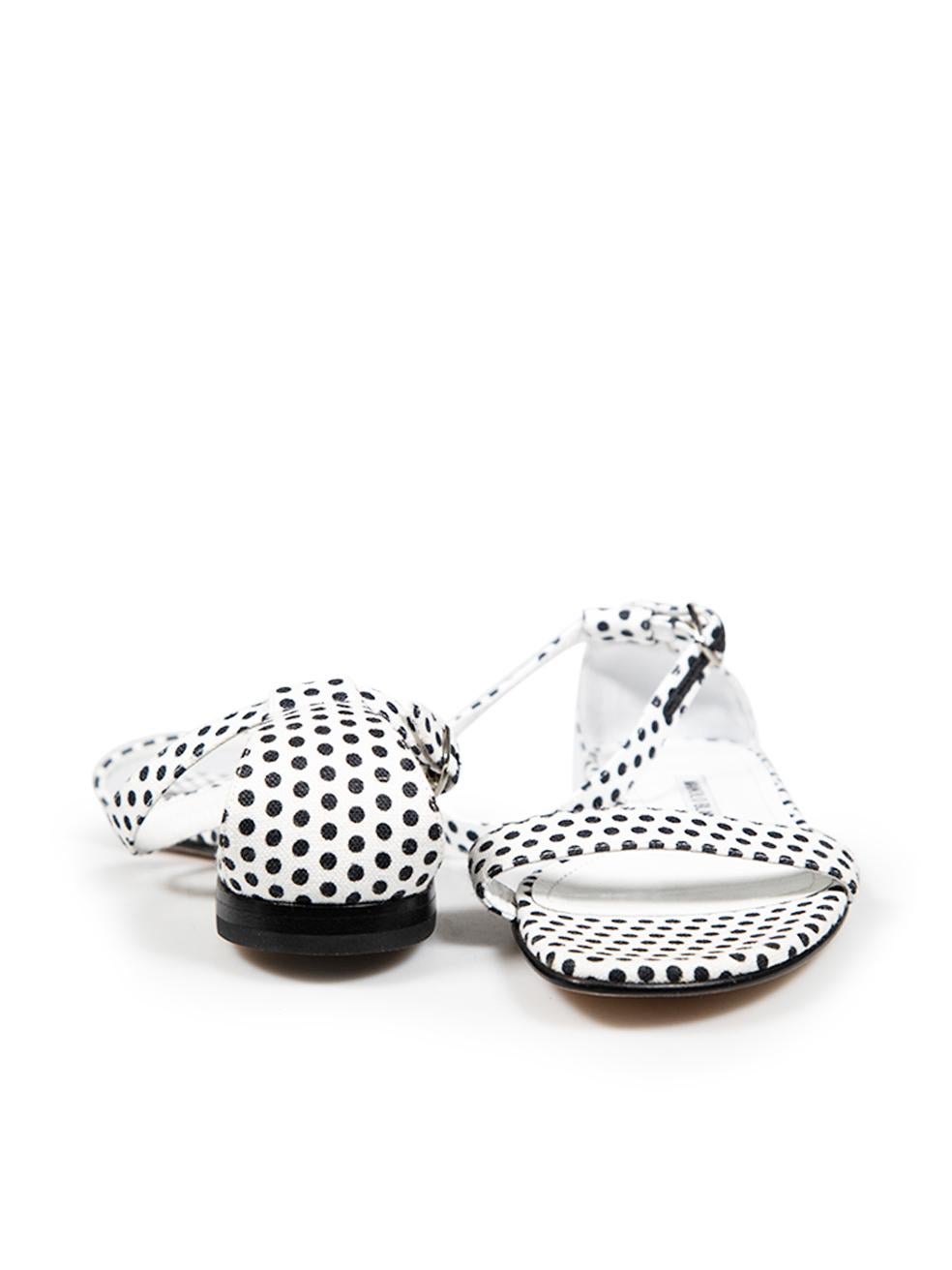 Gray Manolo Blahnik Polka Dot Ankle Strap Flat Sandals Size IT 37 For Sale