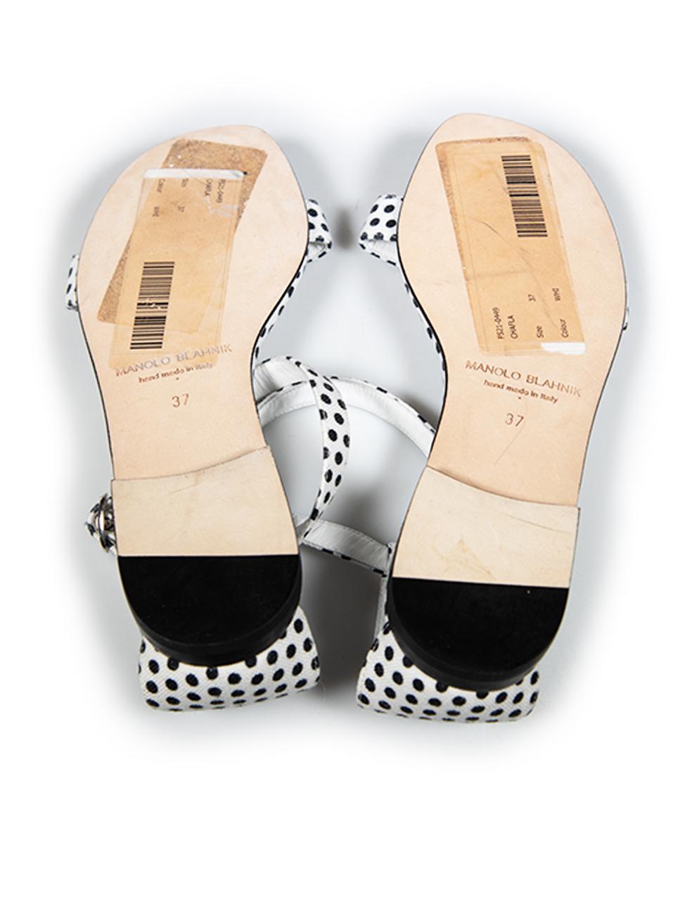 Manolo Blahnik Polka Dot Ankle Strap Flat Sandals Size IT 37 In Good Condition For Sale In London, GB