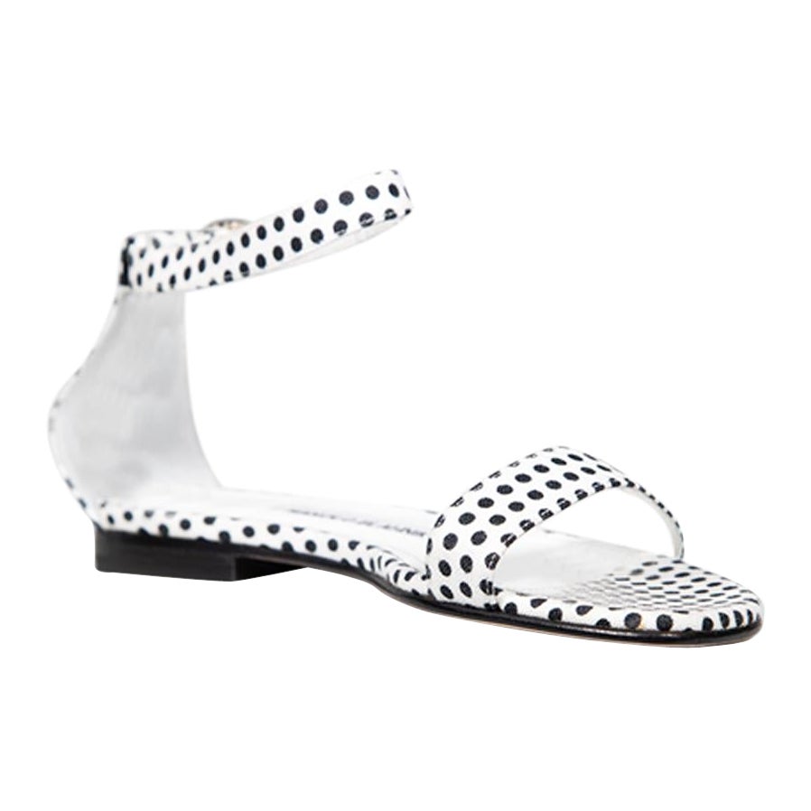Manolo Blahnik Polka Dot Ankle Strap Flat Sandals Size IT 37 en venta