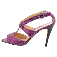Manolo Blahnik Purple and Black Snakeskin Peep Toe Ankle Strap Sandals Size 38.5