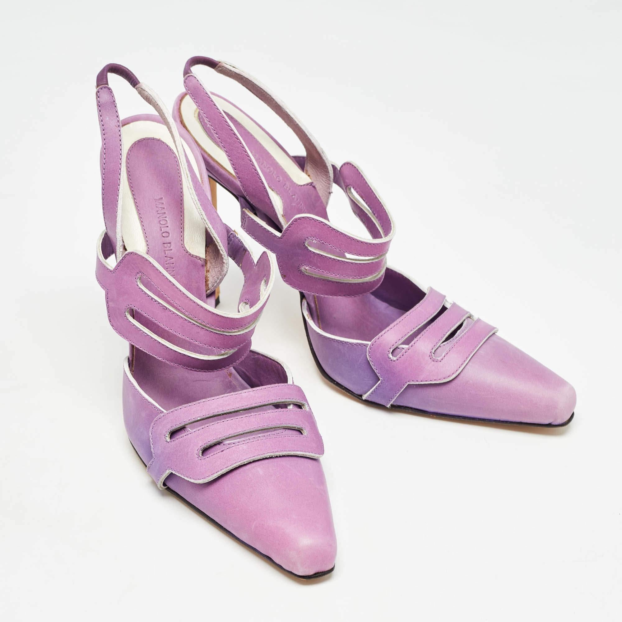 Women's Manolo Blahnik Purple Leather Slingback Pumps Size 39