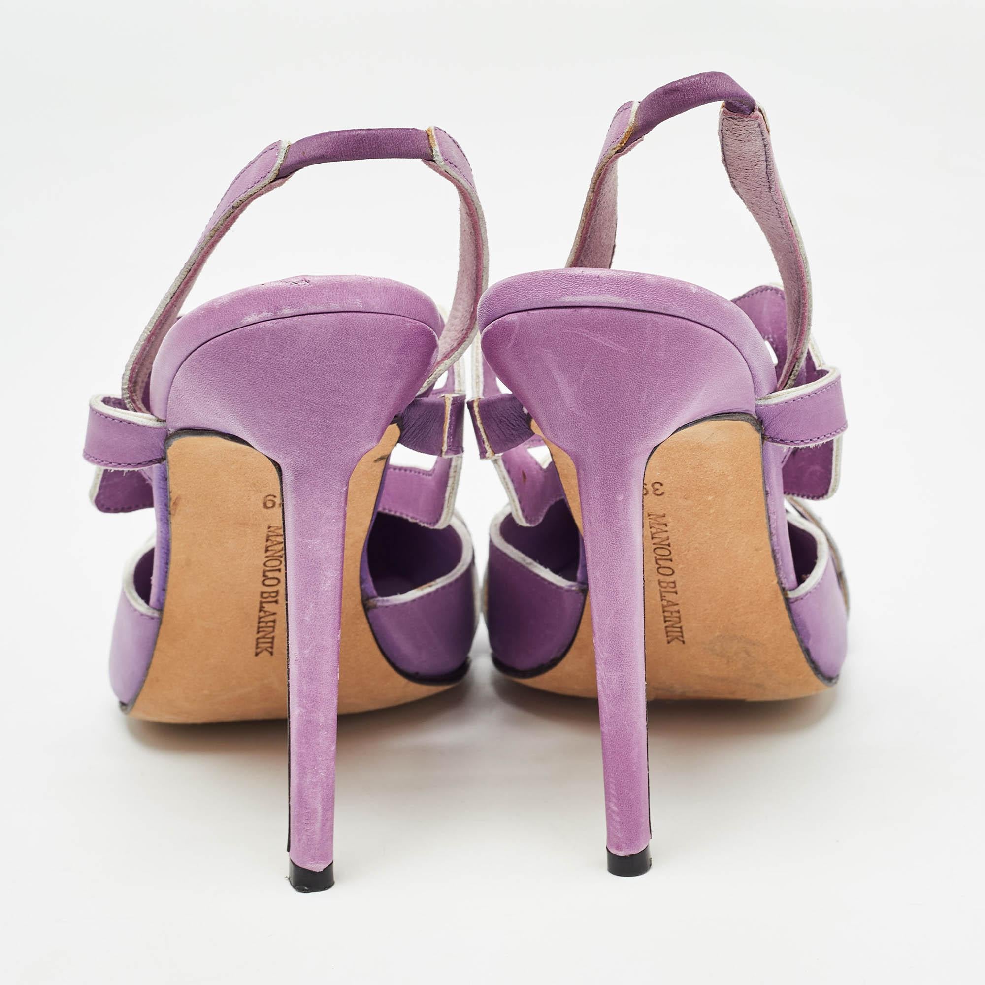 Manolo Blahnik Purple Leather Slingback Pumps Size 39 1