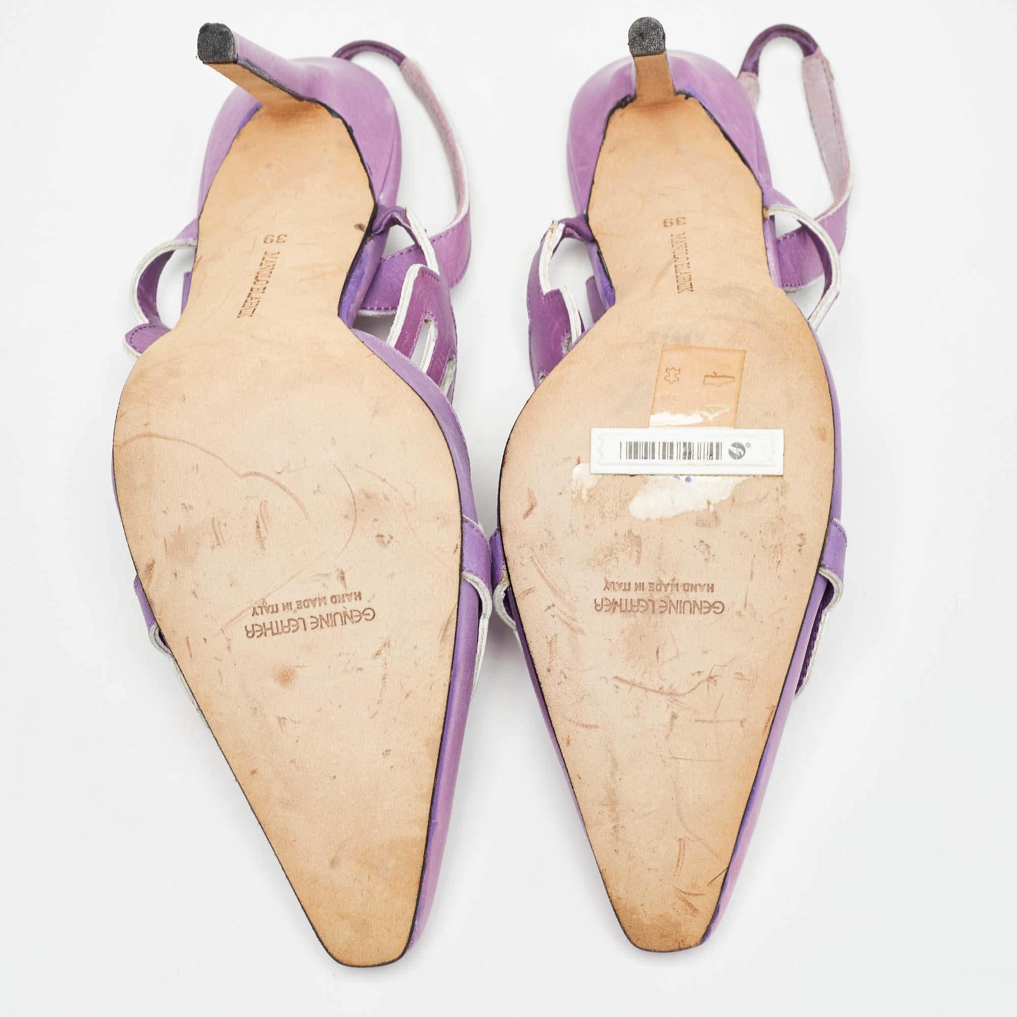 Manolo Blahnik Purple Leather Slingback Pumps Size 39 2