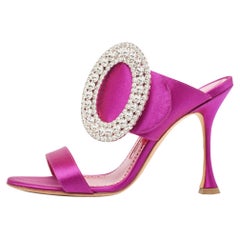 Manolo Blahnik Purple Satin Fibiona Slide Sandals Size 36.5
