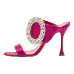 Manolo Blahnik Purple Satin Fibiona Slide Sandals Size 38.5