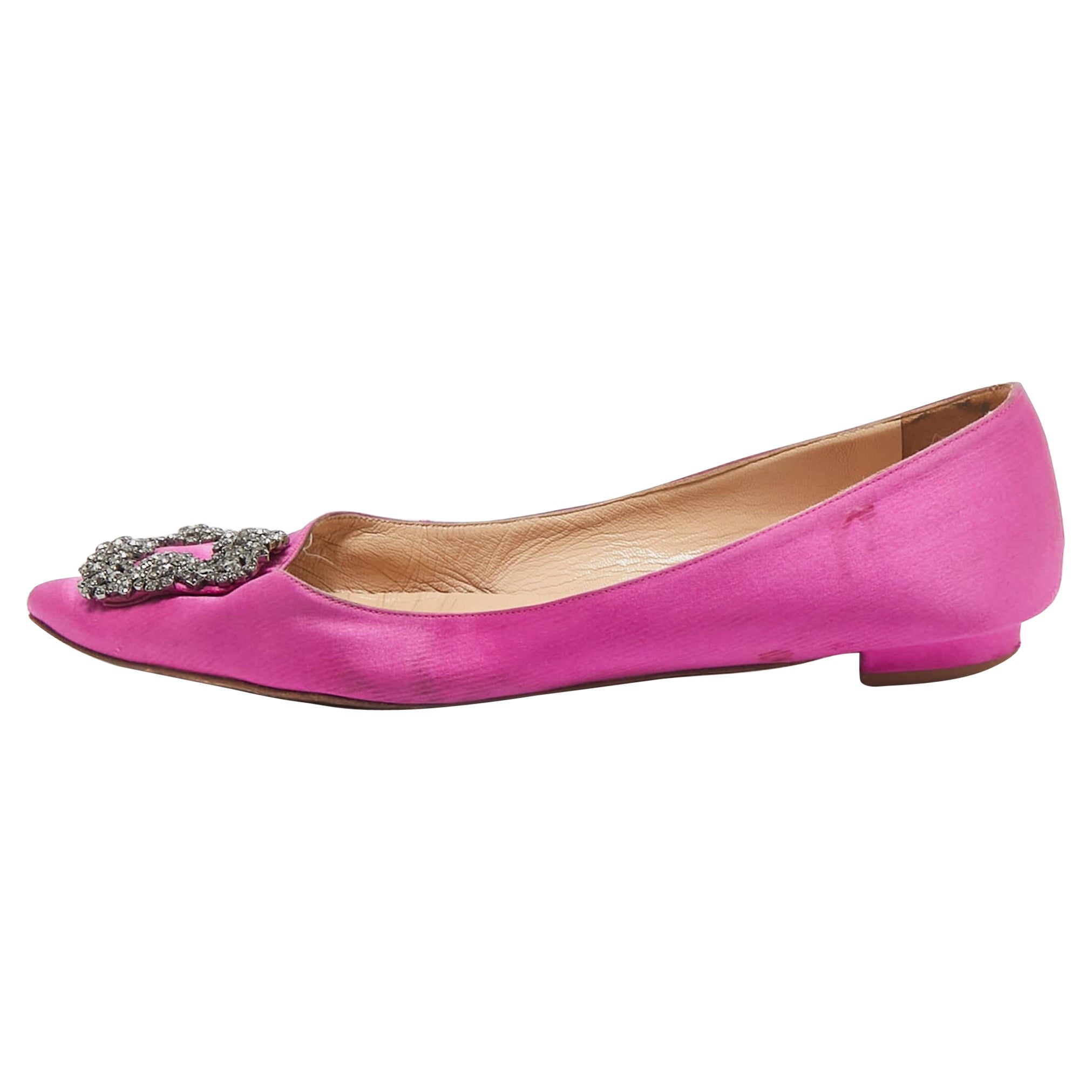 Manolo Blahnik Purple Satin Hangisi Ballet Flats Size 39.5