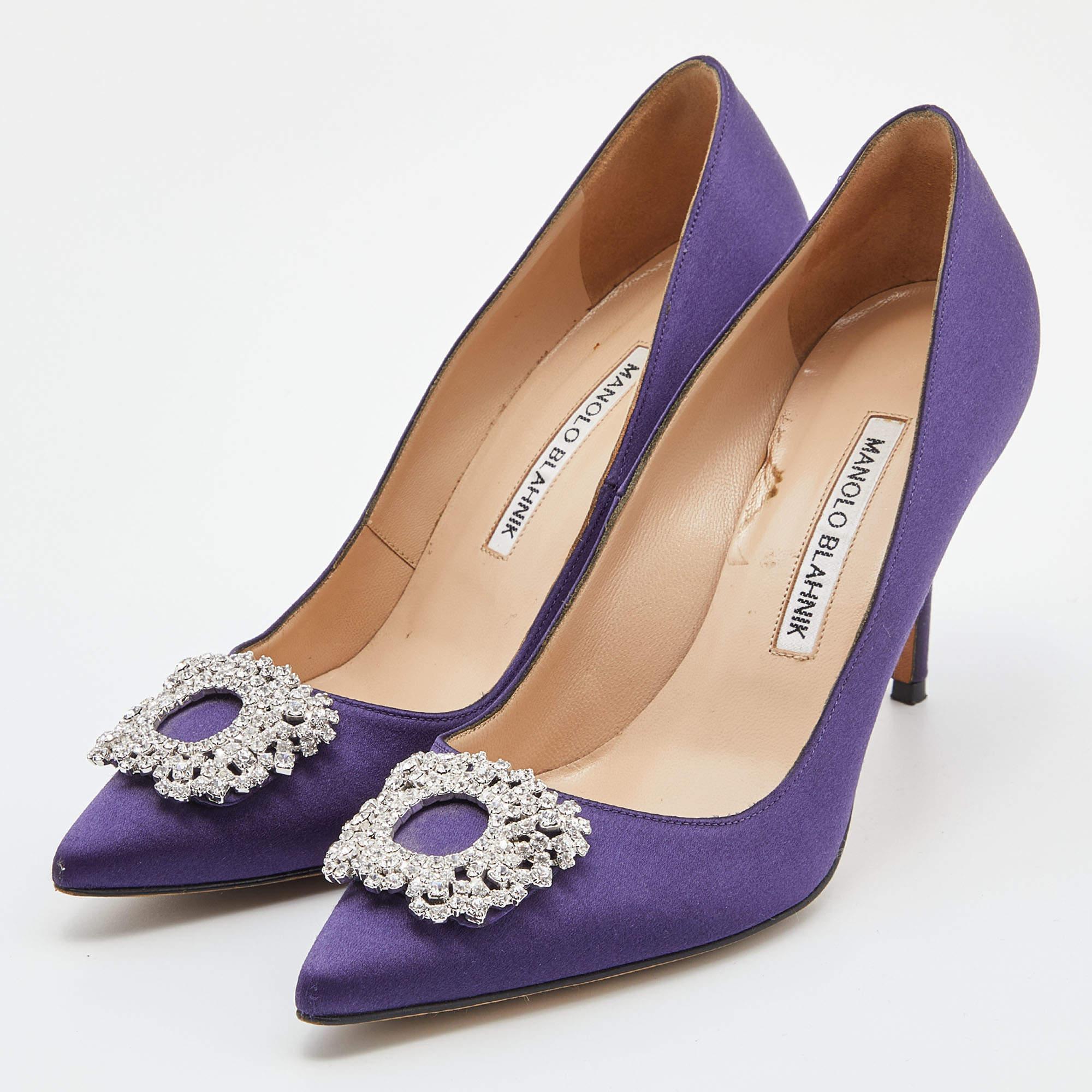 Manolo Blahnik Purple Satin Hangisi Crystal Embellished Pumps Size 36 1