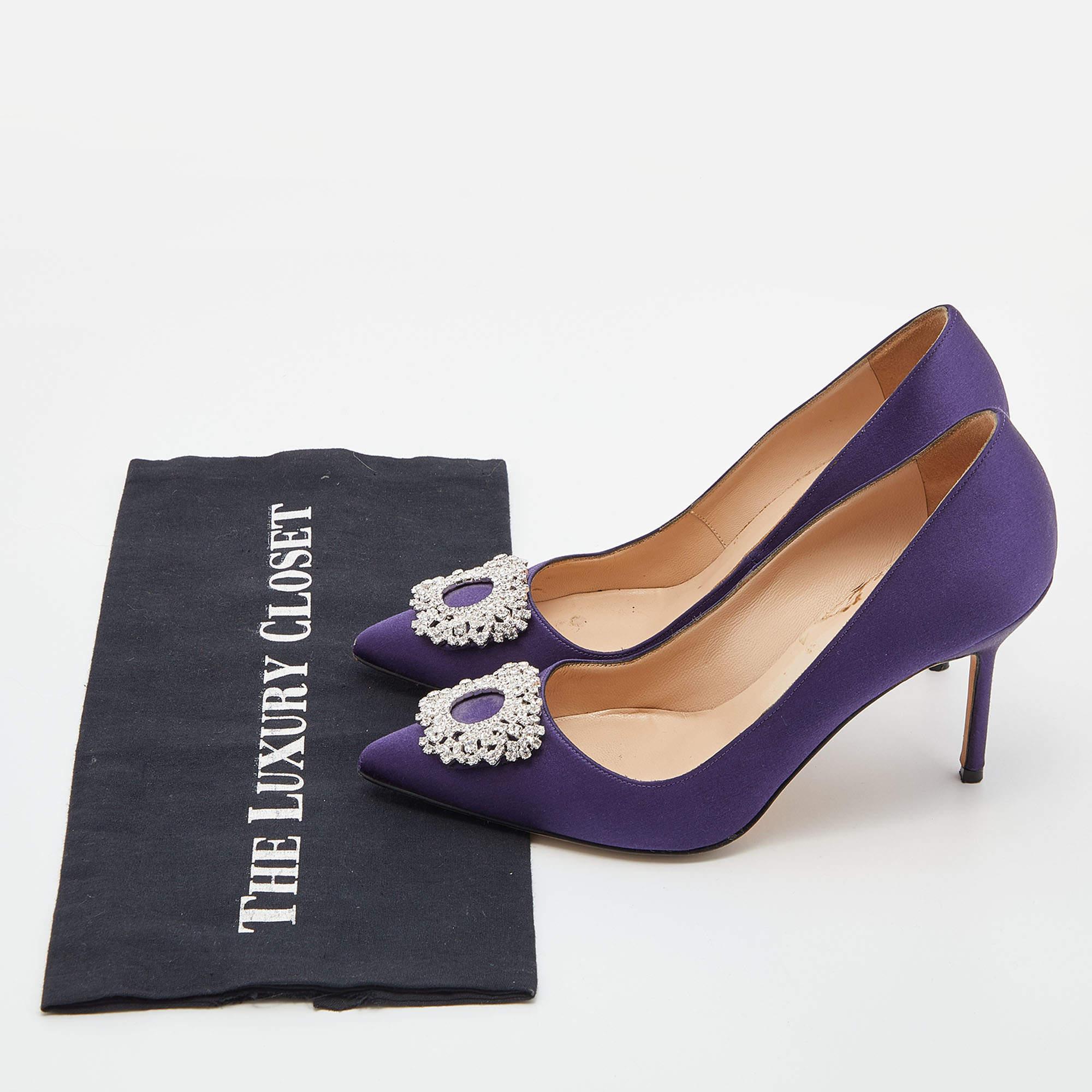 Manolo Blahnik Purple Satin Hangisi Crystal Embellished Pumps Size 36 3