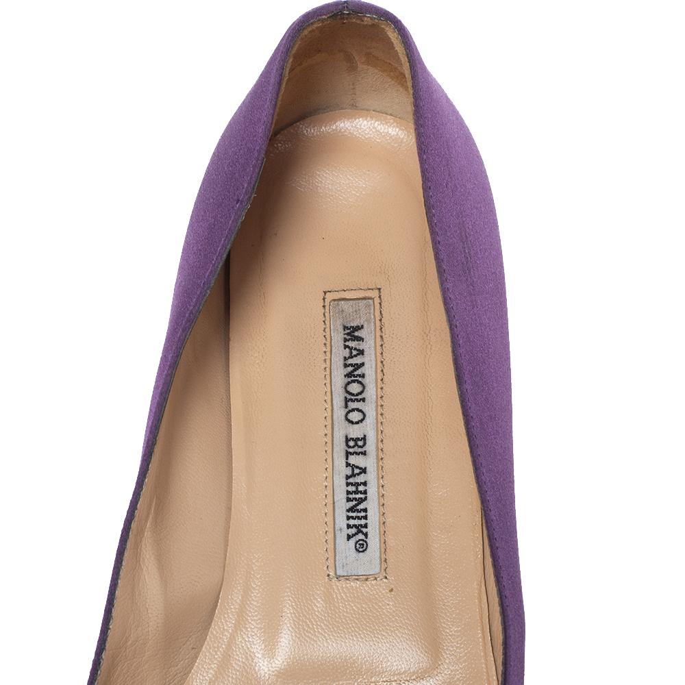 Gray Manolo Blahnik Purple Satin Hangisi Pointed Toe Flats Size 38.5