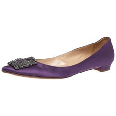 Manolo Blahnik Purple Satin Hangisi Pointed Toe Flats Size 38.5