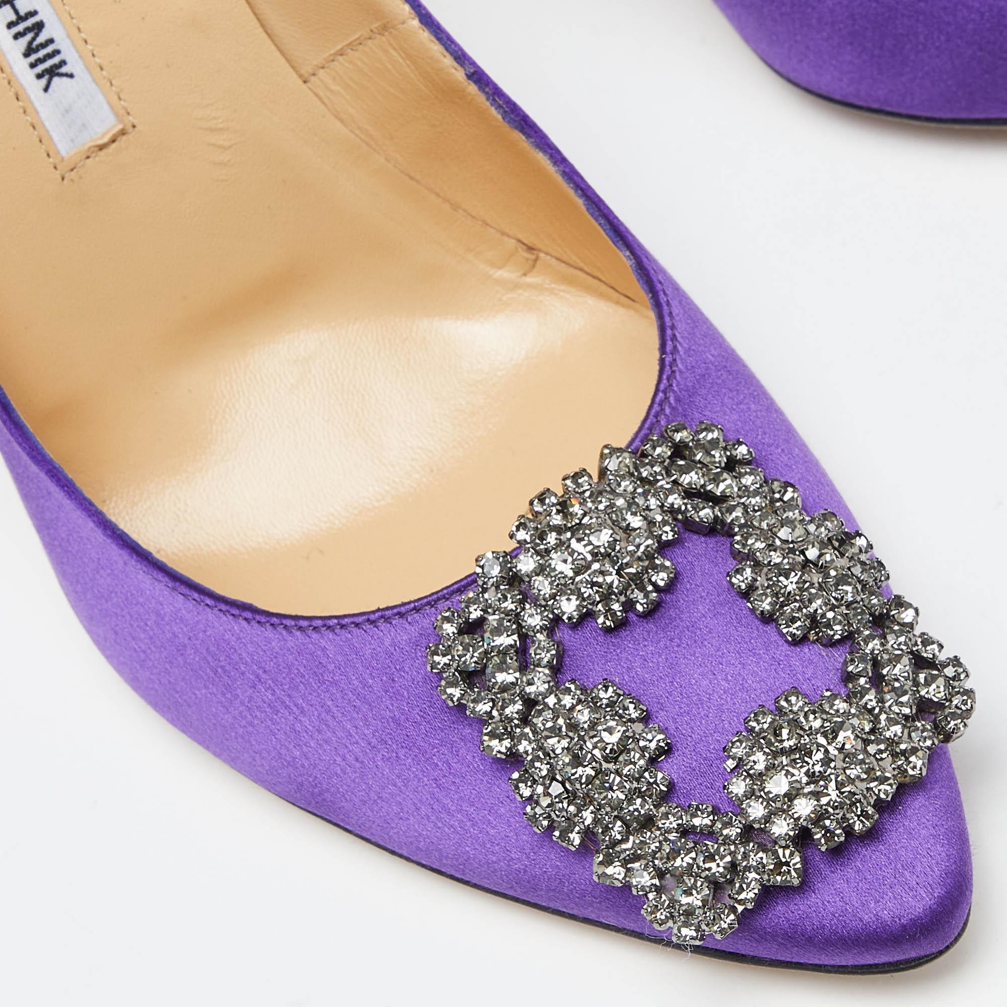 Manolo Blahnik Purple Satin Hangisi Pumps Size 37.5 For Sale 3