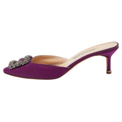 Manolo Blahnik Purple Satin Hangisimu Slide Sandals Size 38