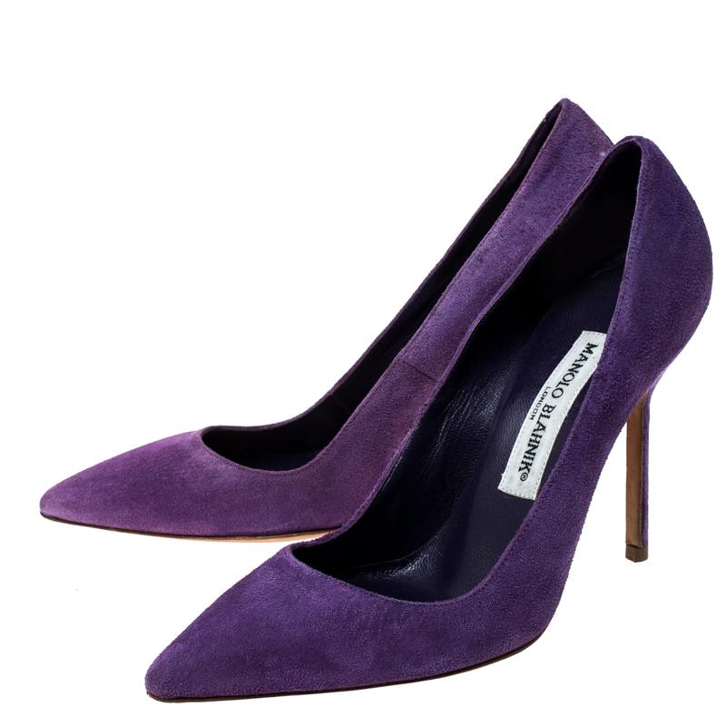 Women's Manolo Blahnik Purple Suede BB Pointed Toe Pumps Size 35