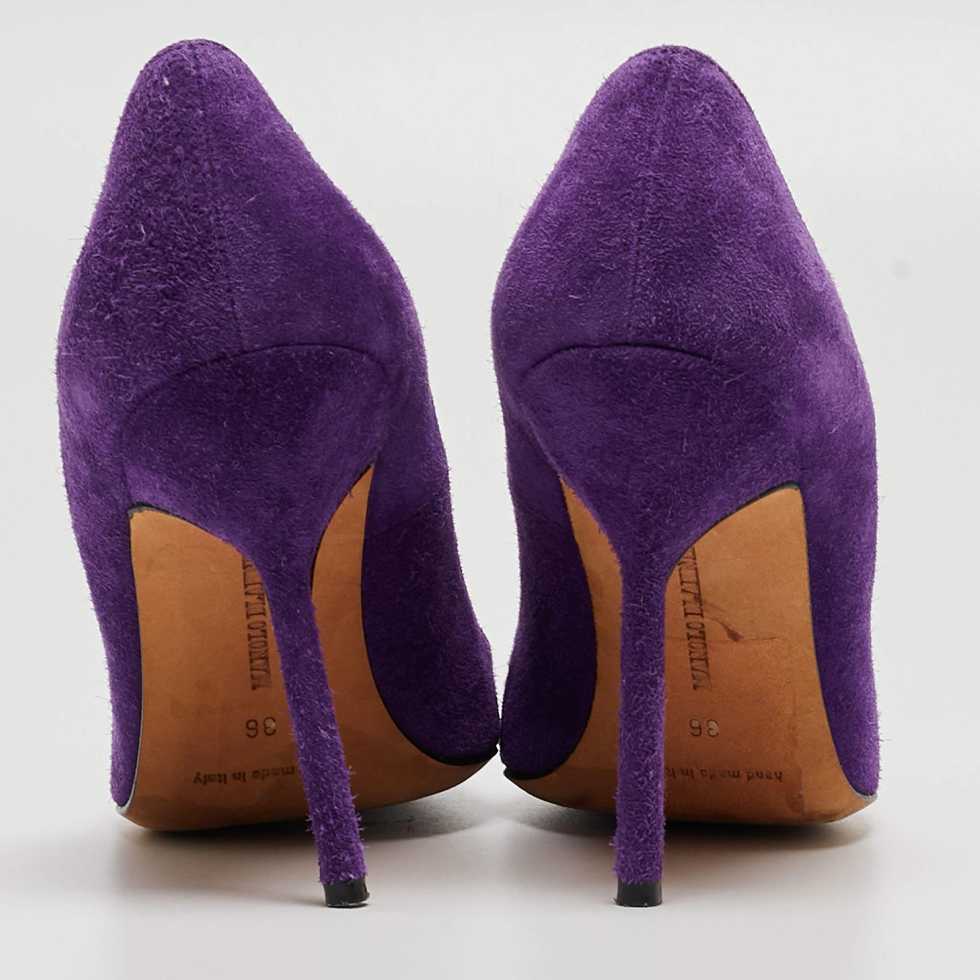 Escarpins Manolo Blahnik à bout pointu BB en daim violet, taille 36 Pour femmes en vente