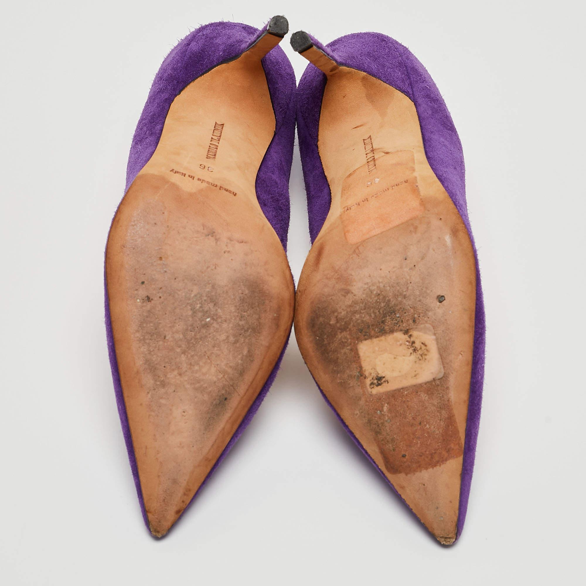 Escarpins Manolo Blahnik à bout pointu BB en daim violet, taille 36 en vente 1